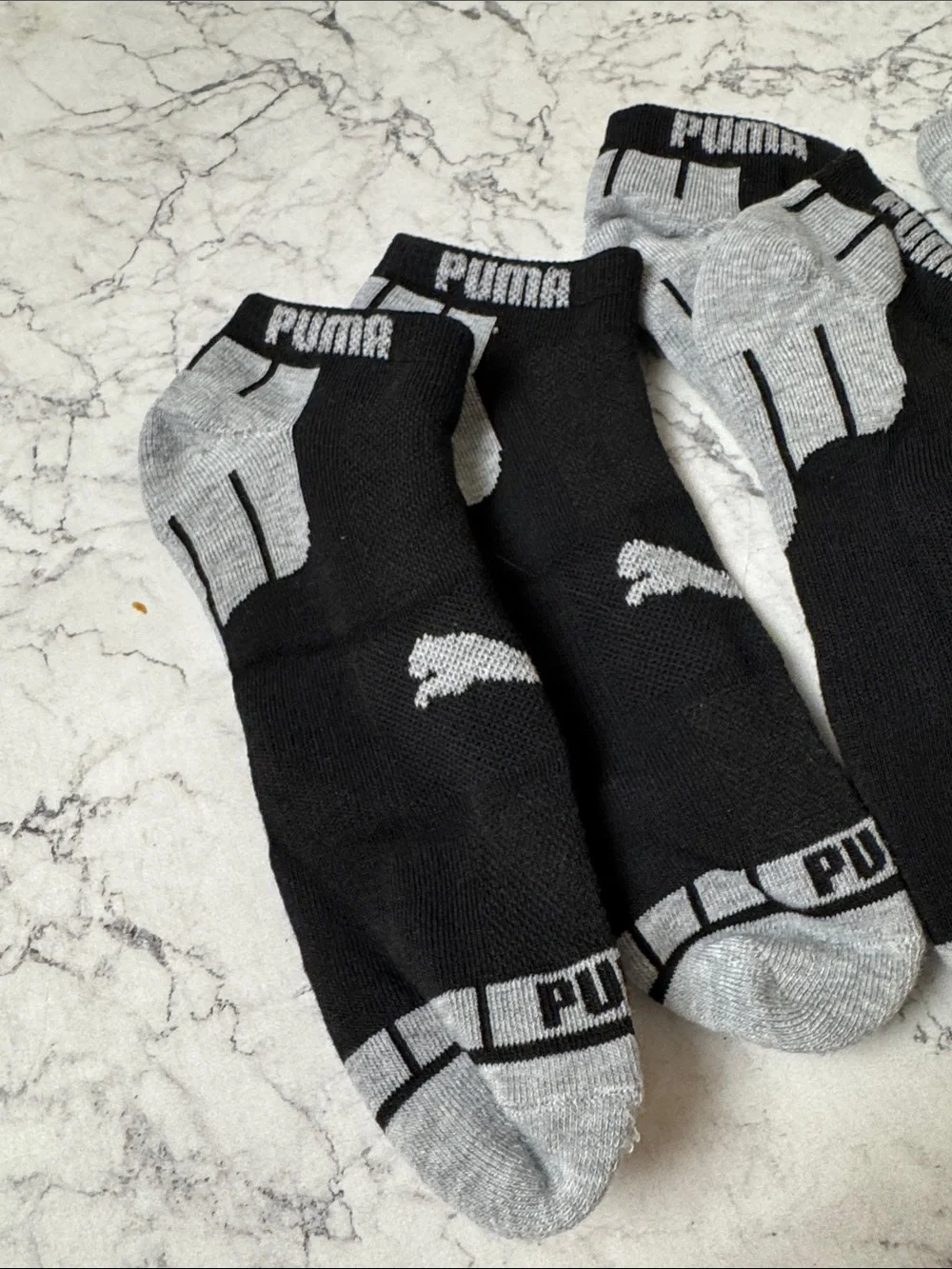 Puma Men’s Black and Gray Low-Cut Athletic Socks - 3 Pack